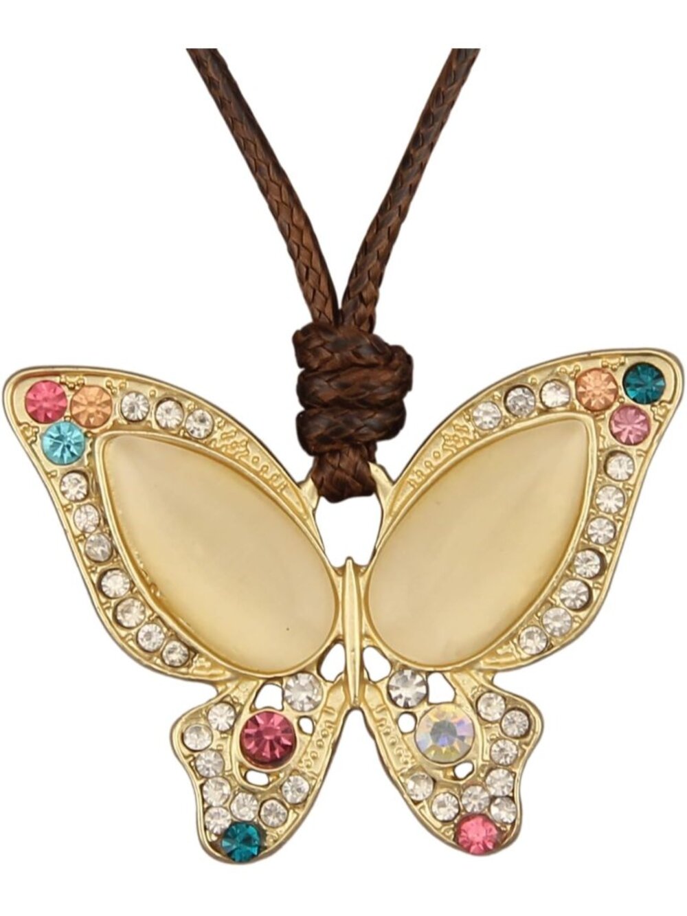 Women's Boho Butterfly Pendant Necklace Colorful Crystal Gold Enamel Choker